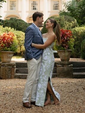 Light green maxi with white embroidery and optional braided matching belt